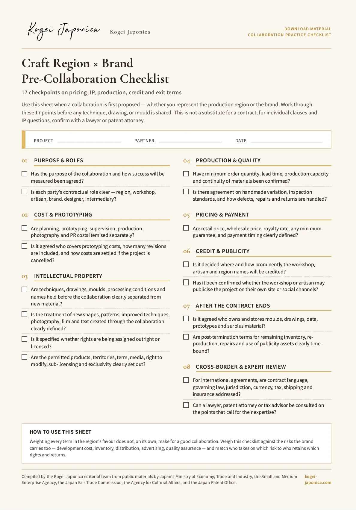 Pre-Collaboration Checklist Craft Region × Brand Partnerships